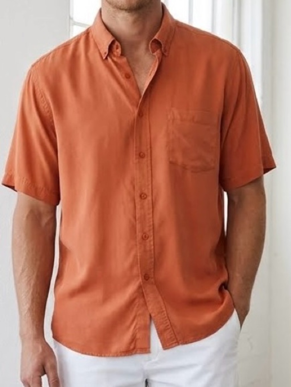 Bugatchi Orange Short-Sleeve Button-Down Shirt